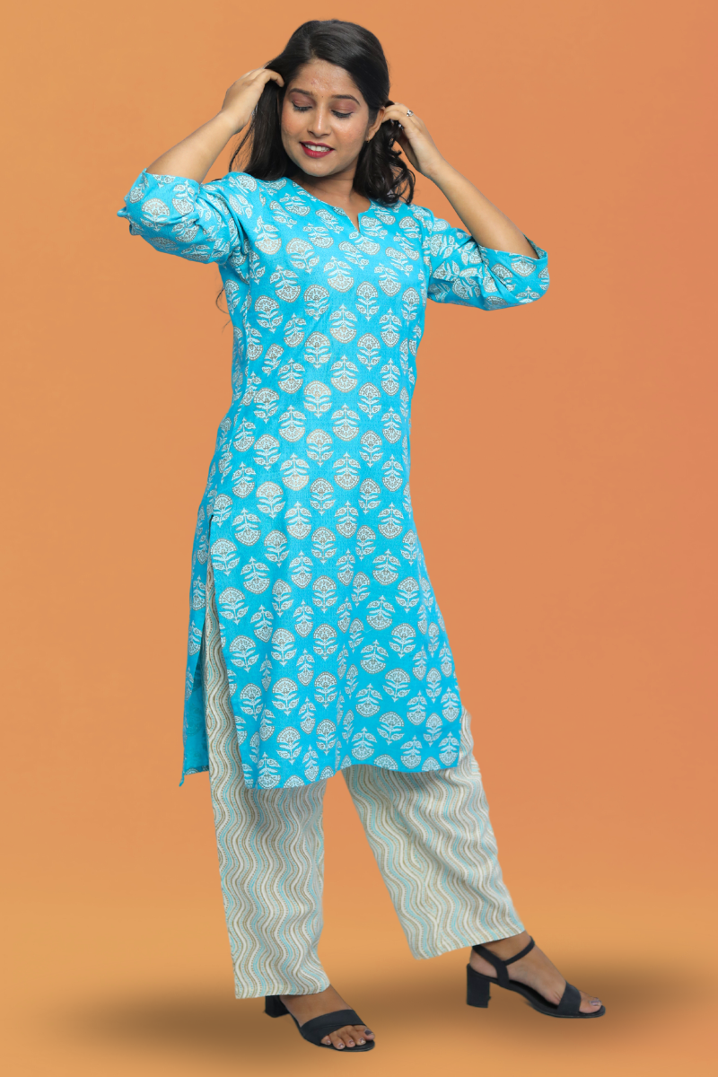 Lightweight Cotton Kurta Set for Women – Printed Daily Wear Kurti & Pant Combo N Square