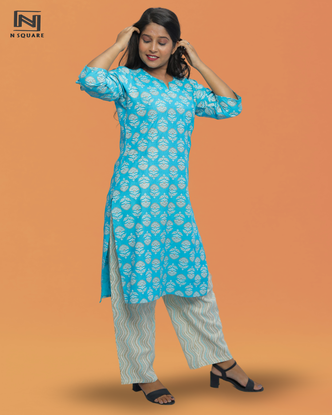 Lightweight Cotton Kurta Set for Women – Printed Daily Wear Kurti & Pant Combo N Square