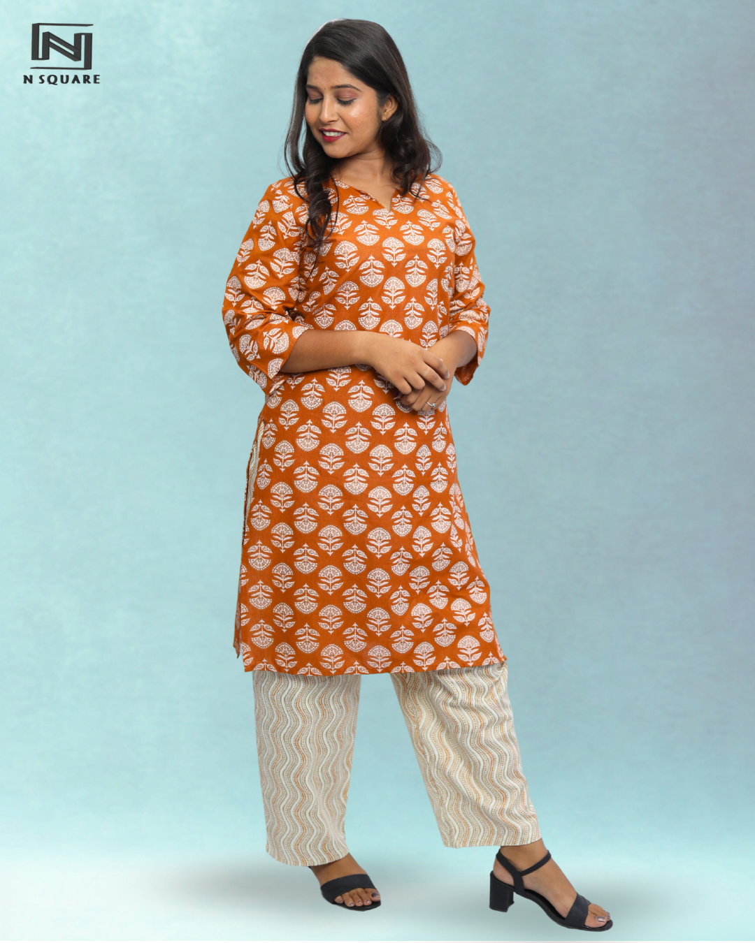 Lightweight Cotton Kurta Set for Women – Printed Daily Wear Kurti & Pant Combo N Square