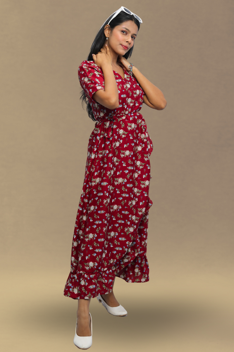 Avaraniya Printed Long Maxi Dress for Women – Light Crepe | Stylish Casual Wear N Square