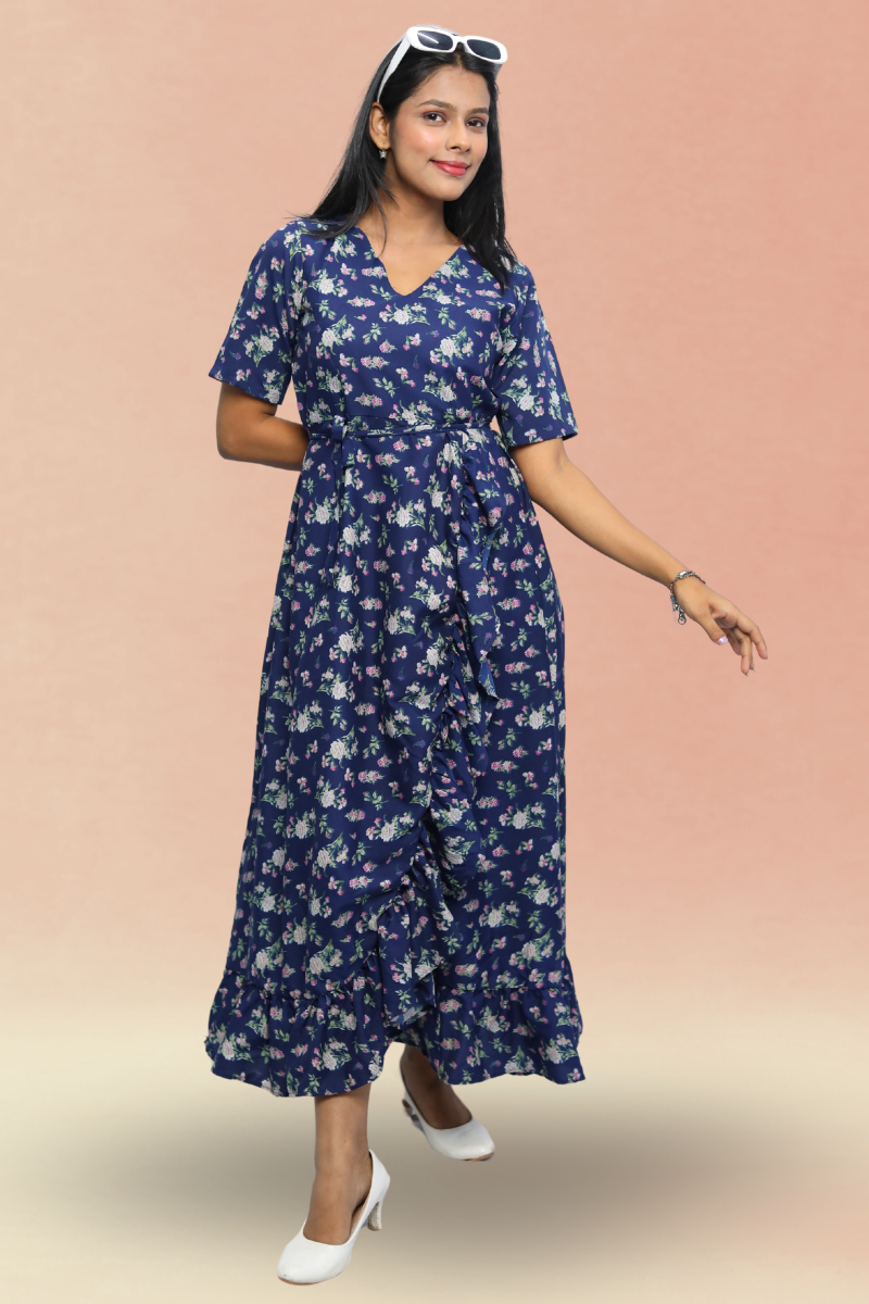 Avaraniya Printed Long Maxi Dress for Women – Light Crepe | Stylish Casual Wear N Square