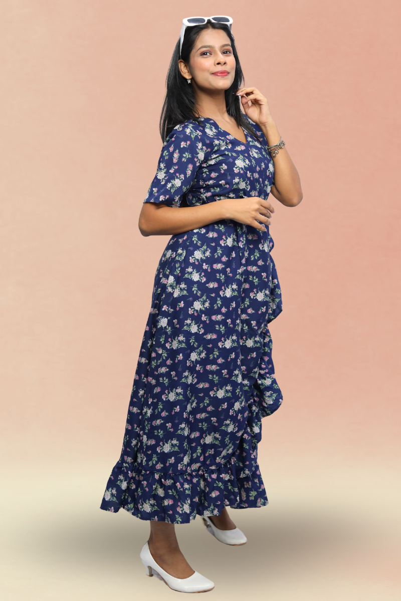 Avaraniya Printed Long Maxi Dress for Women – Light Crepe | Stylish Casual Wear N Square