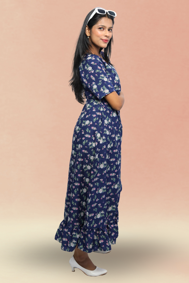 Avaraniya Printed Long Maxi Dress for Women – Light Crepe | Stylish Casual Wear N Square