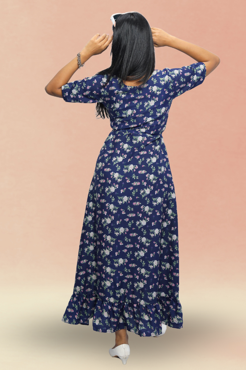 Avaraniya Printed Long Maxi Dress for Women – Light Crepe | Stylish Casual Wear N Square