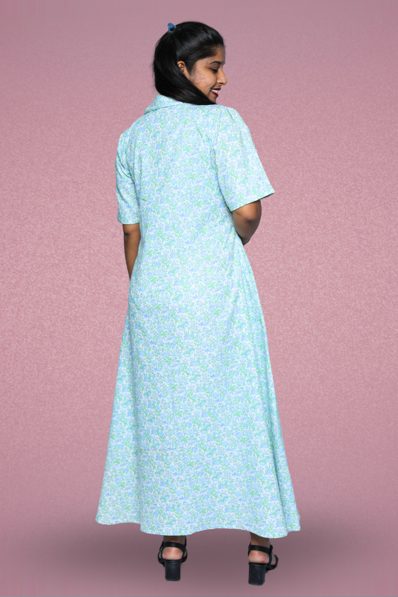 Ice Blue Collared Maxi Dress N Square
