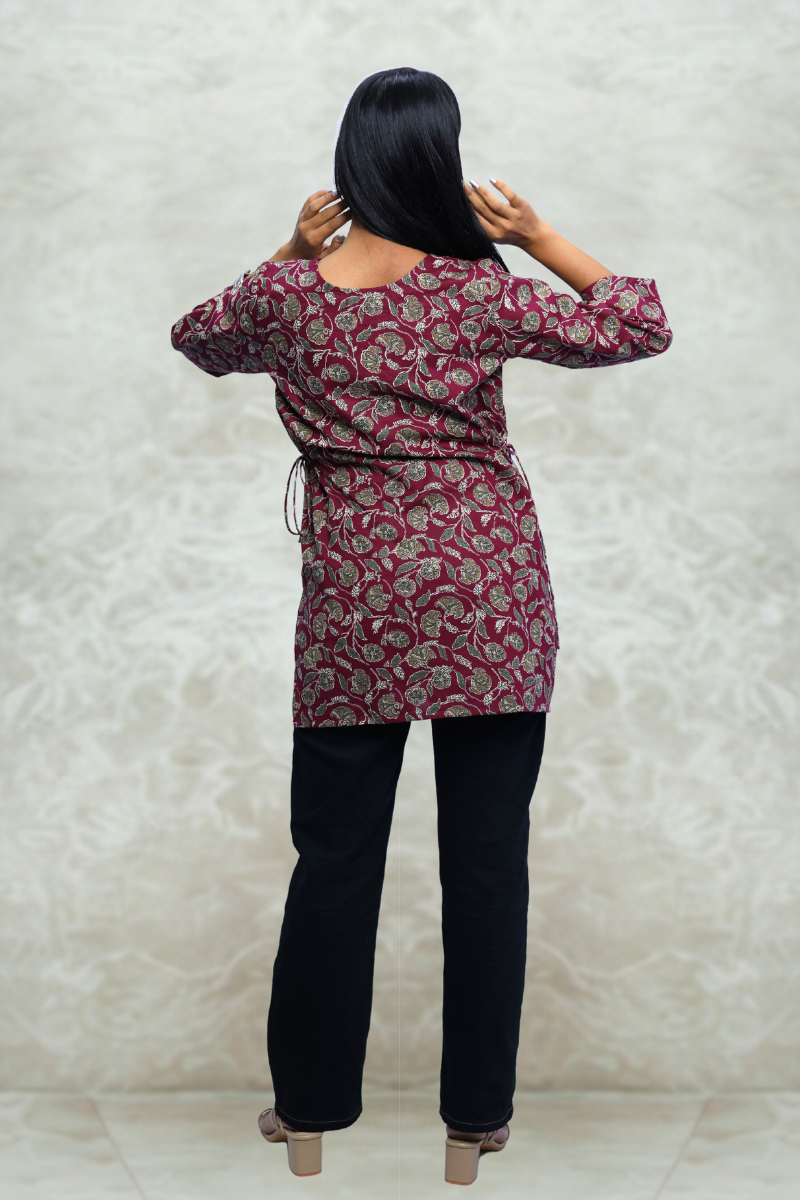 Short Cotton Kurti – Wine Printed | Avaraniya N Square