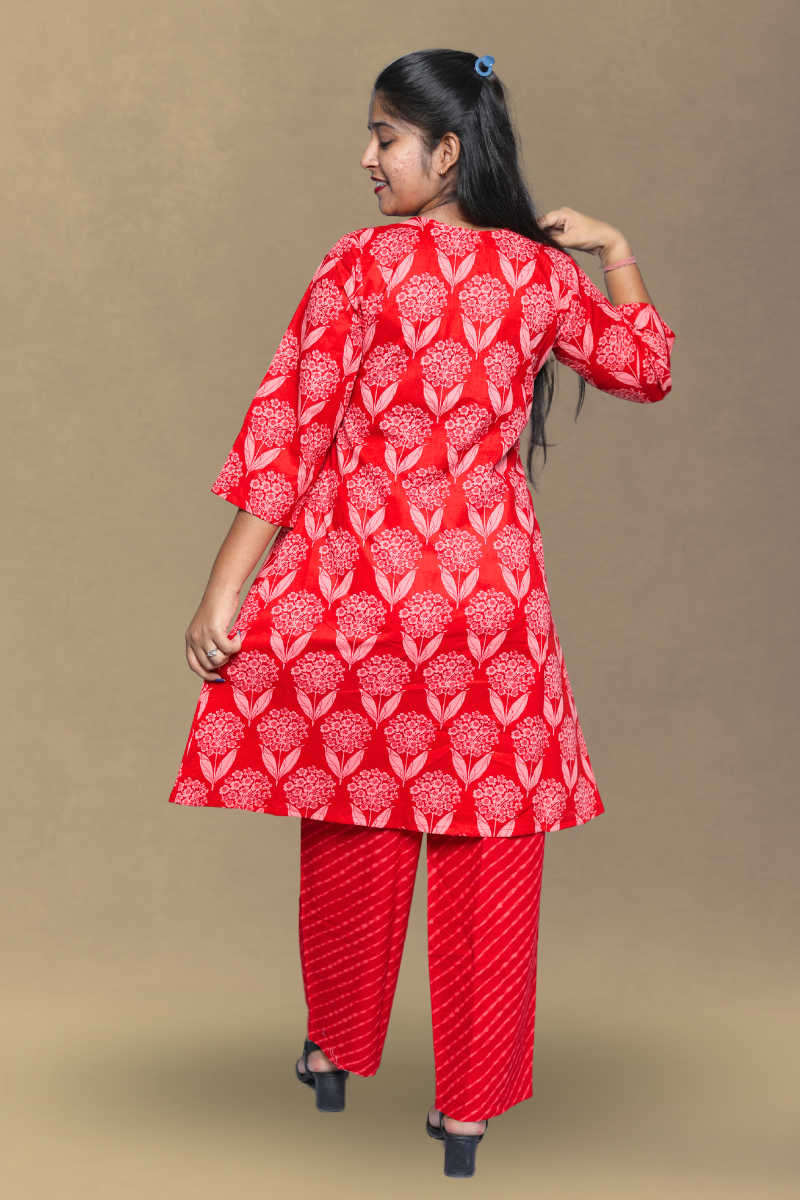 Red Cotton Co-ord Set N Square