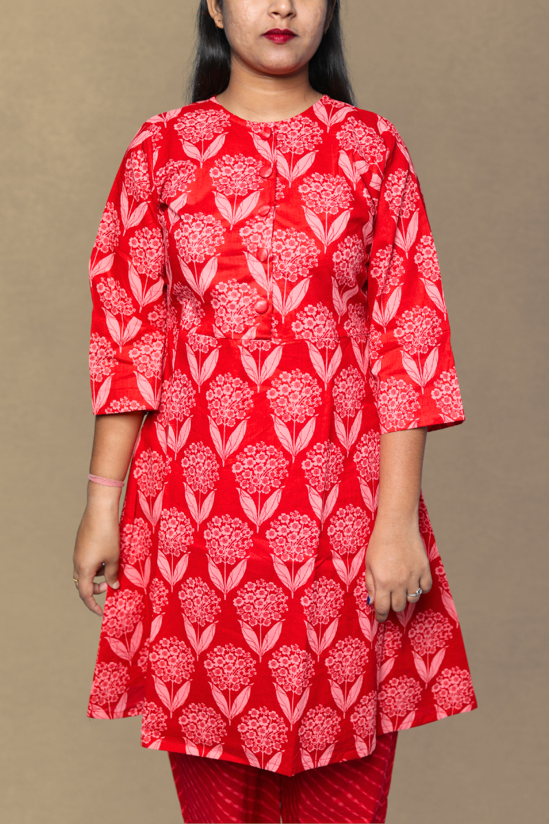 Red Cotton Co-ord Set N Square