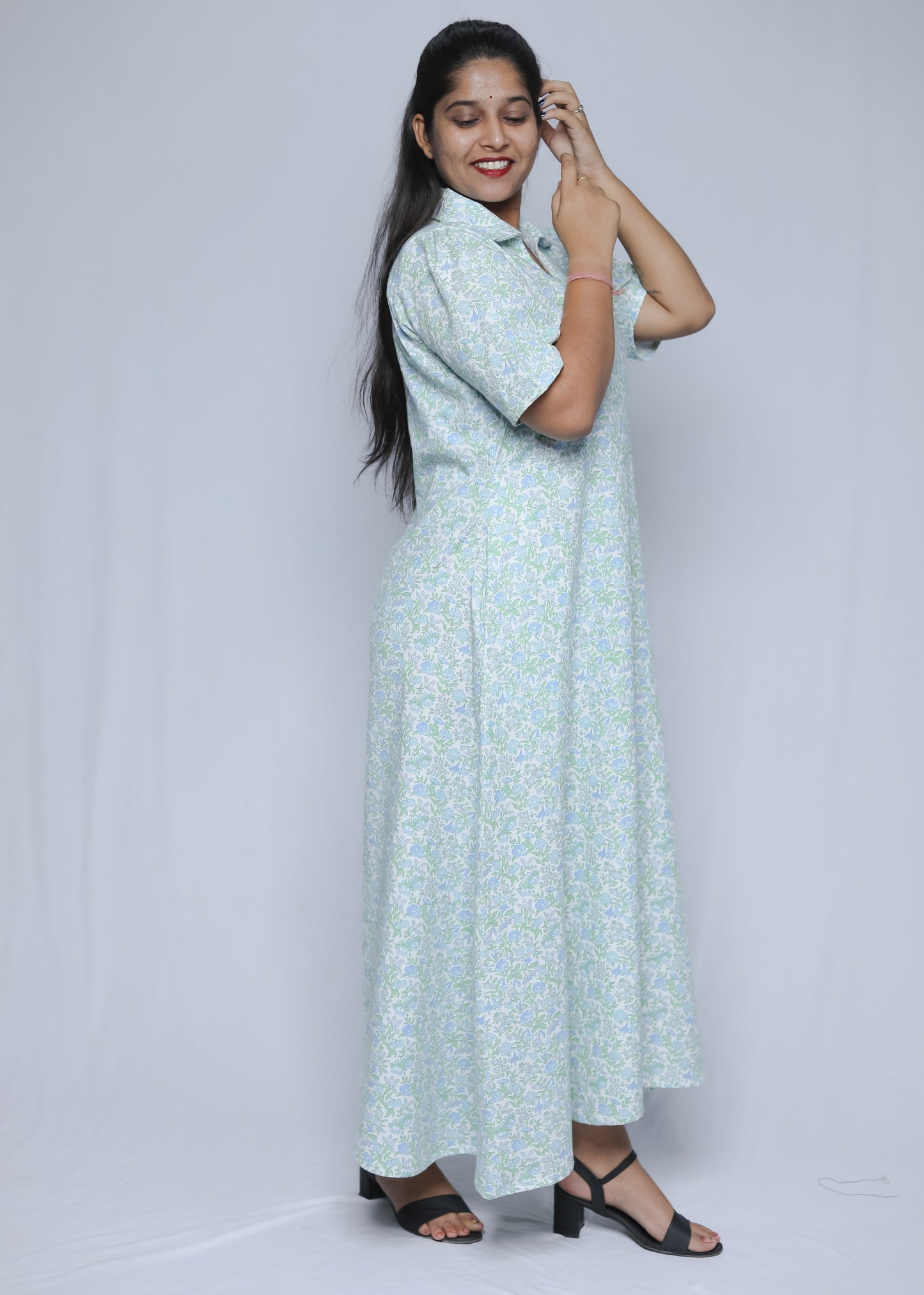 Ice Blue Collared Maxi Dress N Square