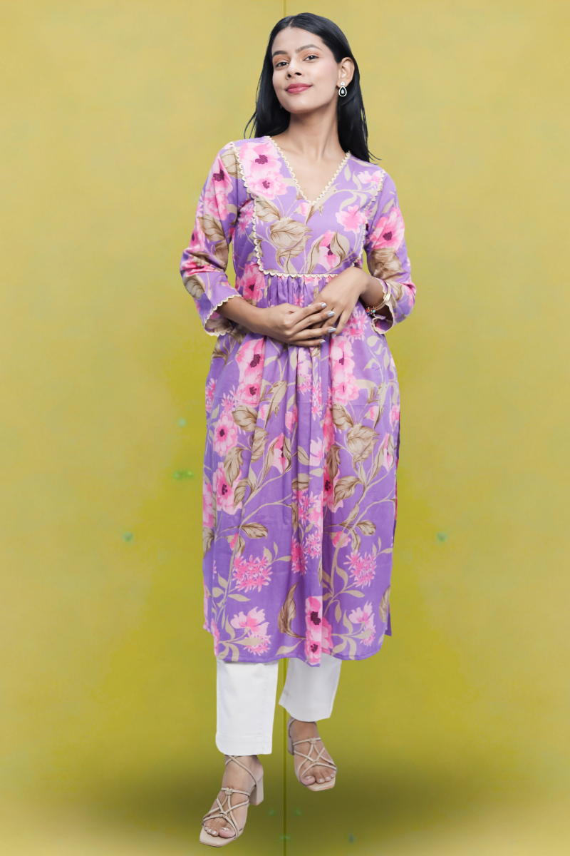 Purple with Pink Cotton Long Kurta β Avaraniya N Square
