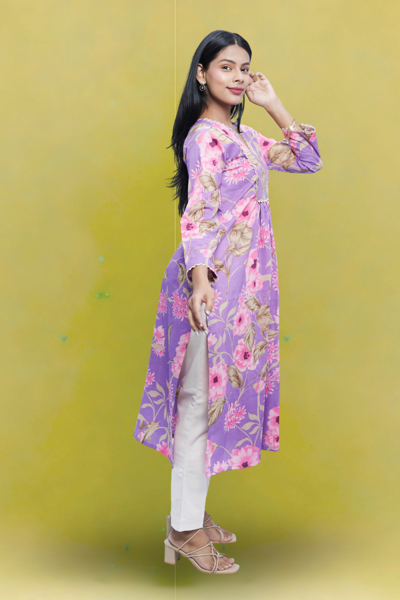 Purple with Pink Cotton Long Kurta β Avaraniya N Square
