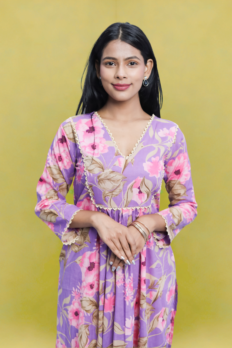 Purple with Pink Cotton Long Kurta β Avaraniya N Square
