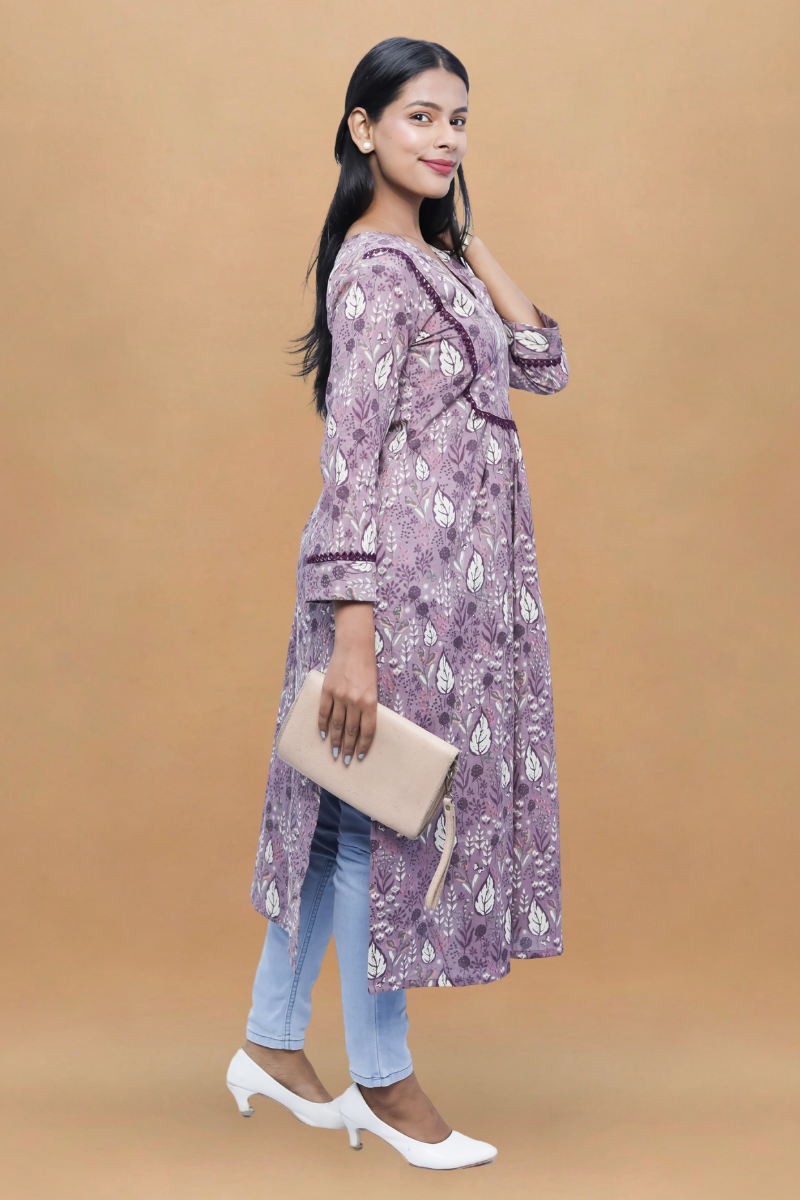 French Purple Cotton Long Kurta – Avaraniya N Square