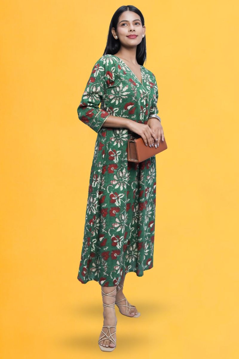 A-Line Cotton Kurta – Green | Avaraniya N Square