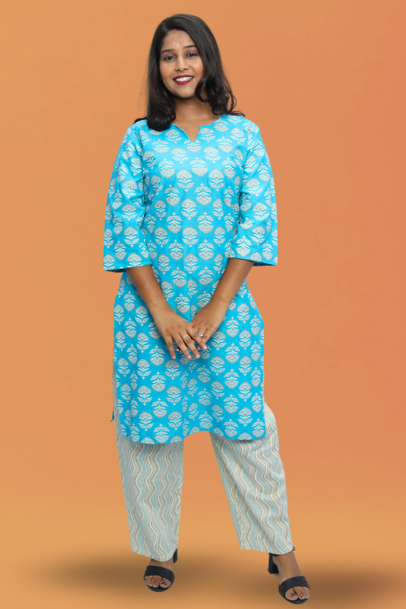 Lightweight Cotton Kurta Set for Women – Printed Daily Wear Kurti & Pant Combo N Square