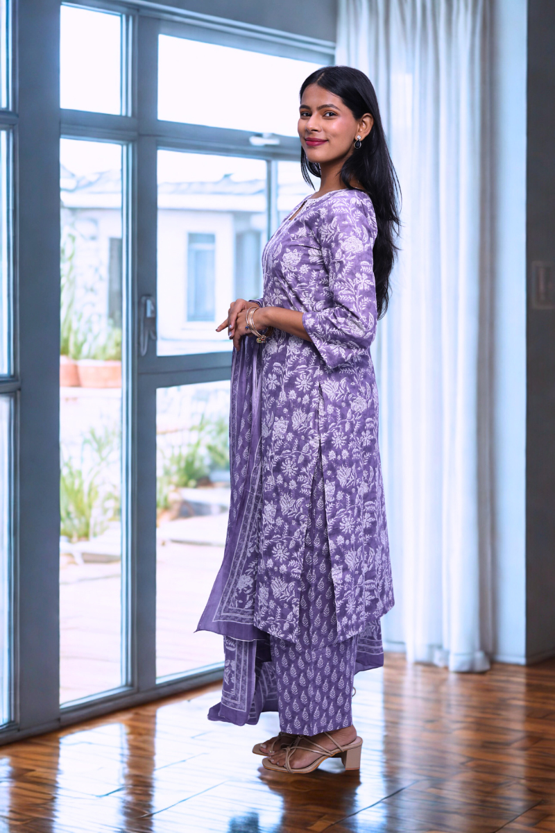 Avaraniya Light purple Elegant Cotton Suit Set for Women N Square Fashion and Clothing