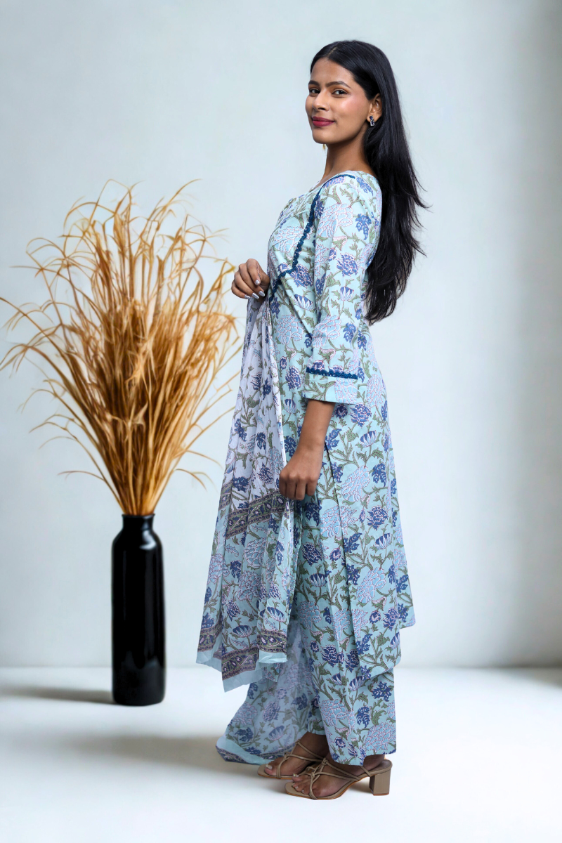 Avaraniya Skyblue Elegant Cotton Suit Set for Women N Square
