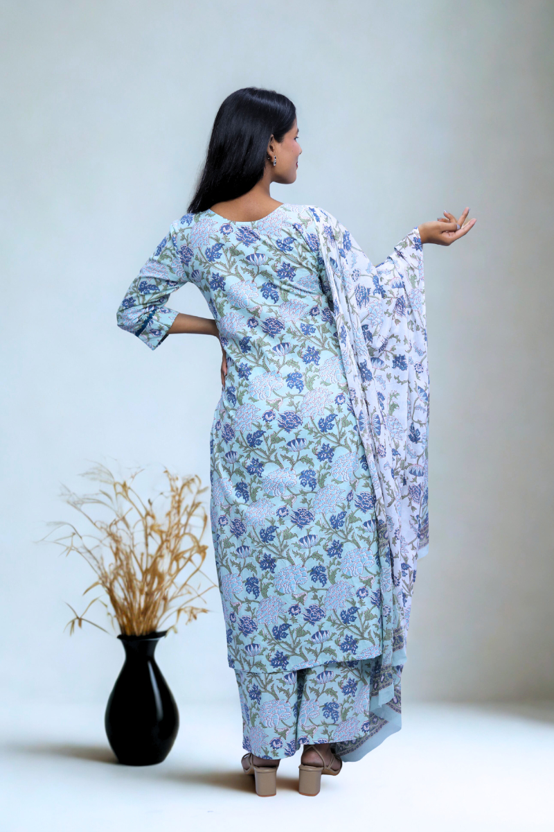 Avaraniya Skyblue Elegant Cotton Suit Set for Women N Square