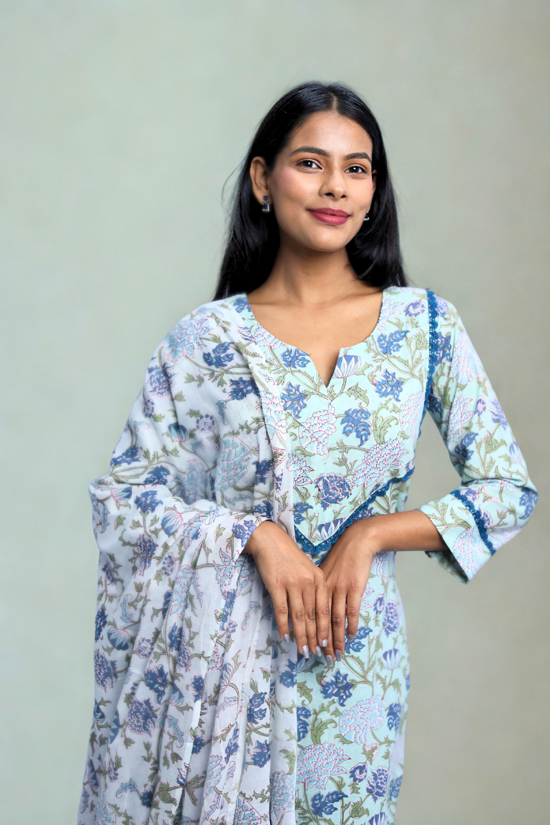 Avaraniya Skyblue Elegant Cotton Suit Set for Women N Square