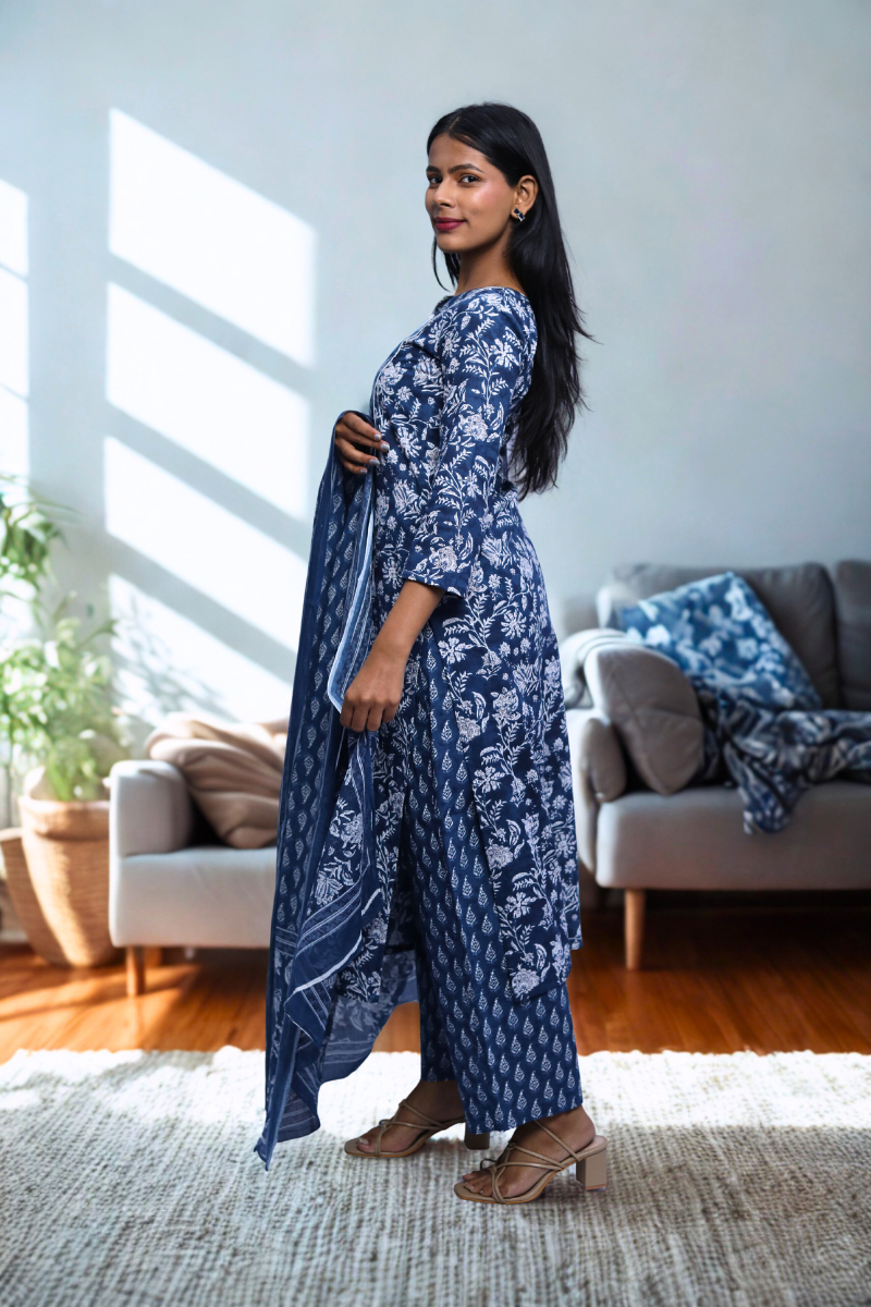 Avaraniya Blue Elegant Cotton Suit Set for Women N Square