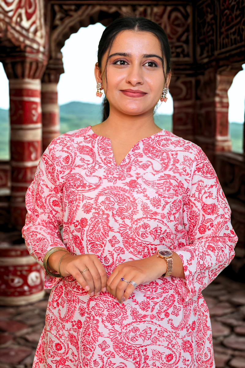 Floral Printed Cotton Kurta Set (Red, Blue, Green) N Square