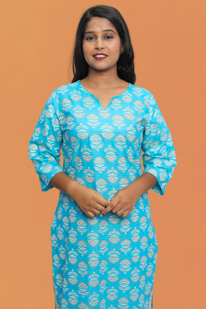 Lightweight Cotton Kurta Set for Women – Printed Daily Wear Kurti & Pant Combo N Square