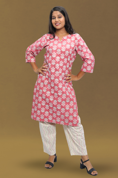 Lightweight Cotton Kurta Set for Women – Printed Daily Wear Kurti & Pant Combo N Square