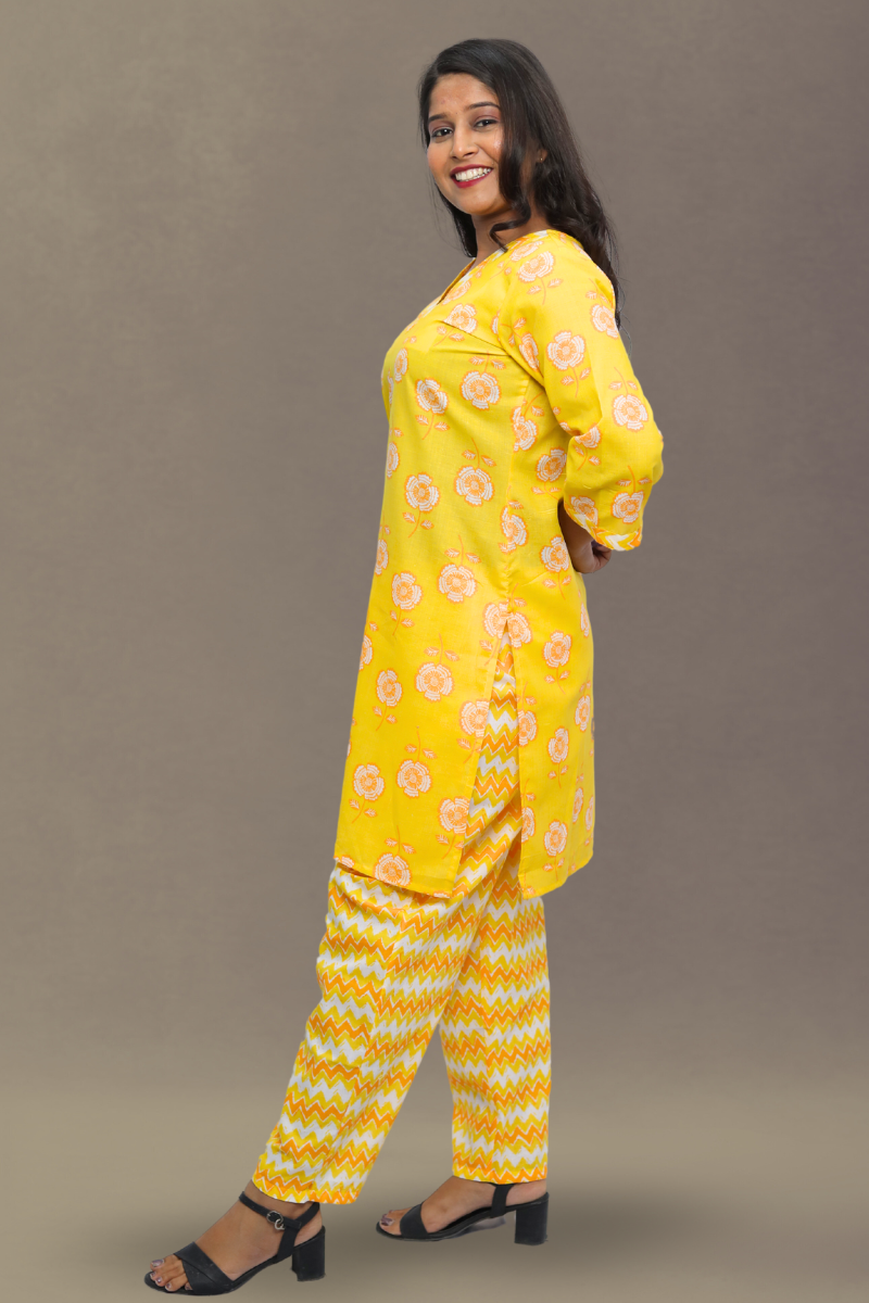 Yellow Women Kurta Pant Set N Square