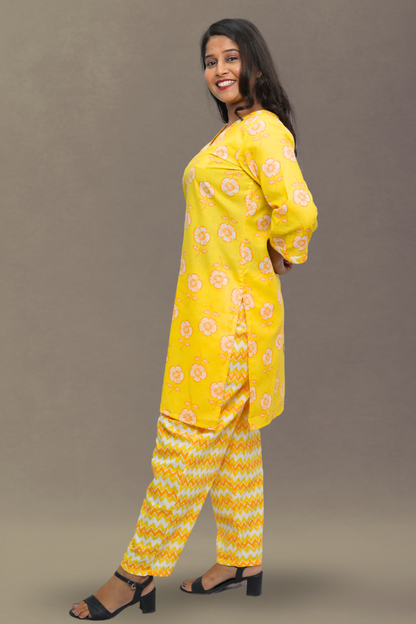 Yellow Women Kurta Pant Set N Square
