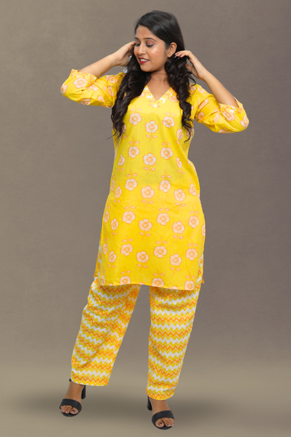 Yellow Women Kurta Pant Set N Square