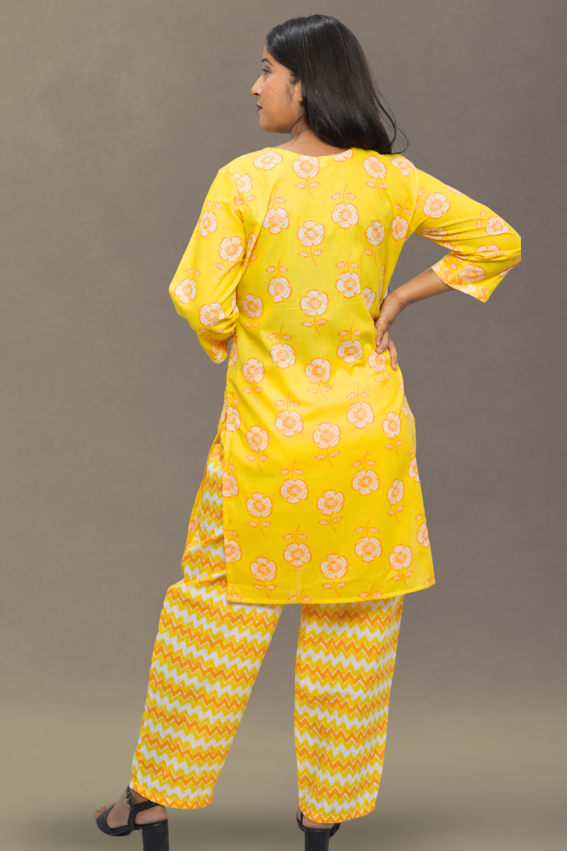 Yellow Women Kurta Pant Set N Square