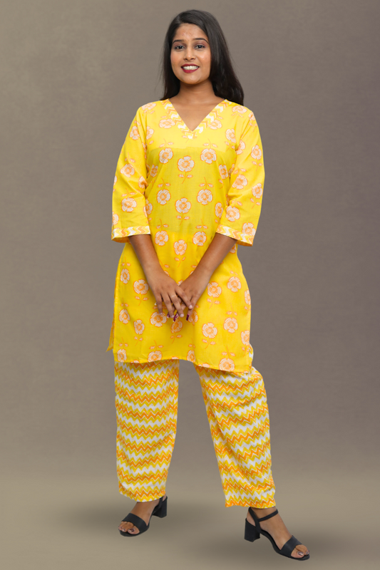Yellow Women Kurta Pant Set N Square