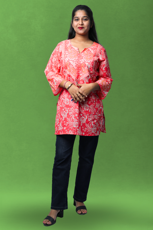 Red Printed Cotton Short Kurti – Generic N Square