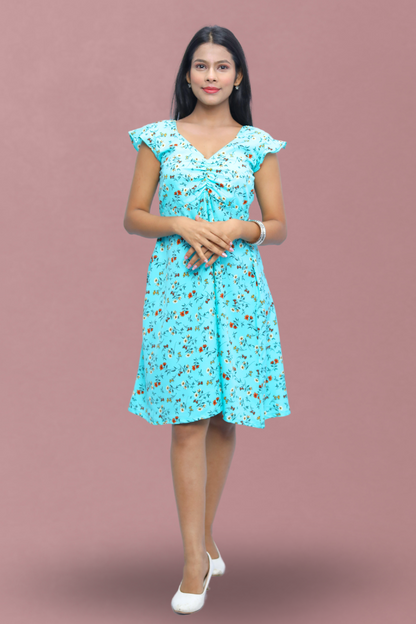 Avaraniya Women’s Printed Knee Length One Piece Dress N Square