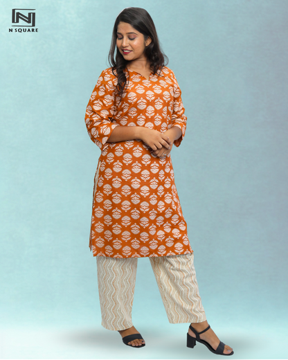 Lightweight Cotton Kurta Set for Women – Printed Daily Wear Kurti & Pant Combo N Square