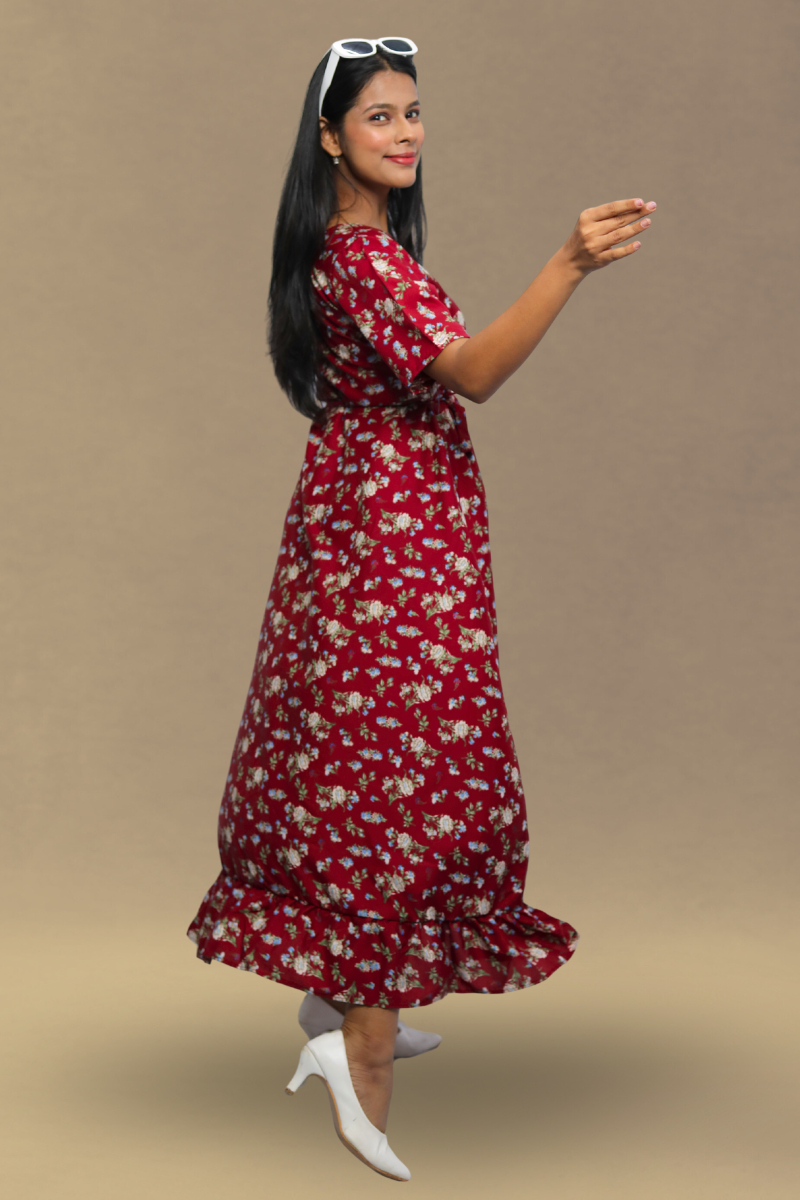 Avaraniya Printed Long Maxi Dress for Women – Light Crepe | Stylish Casual Wear N Square