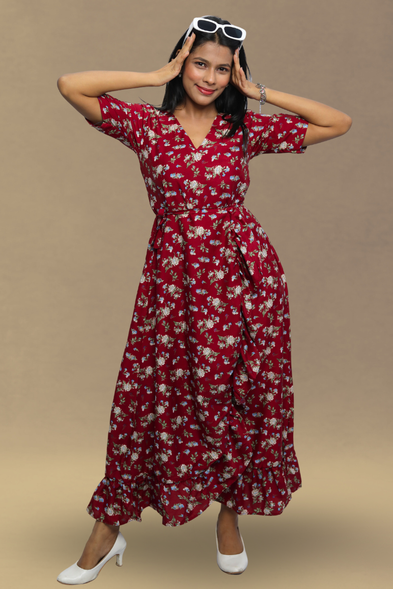 Avaraniya Printed Long Maxi Dress for Women – Light Crepe | Stylish Casual Wear N Square