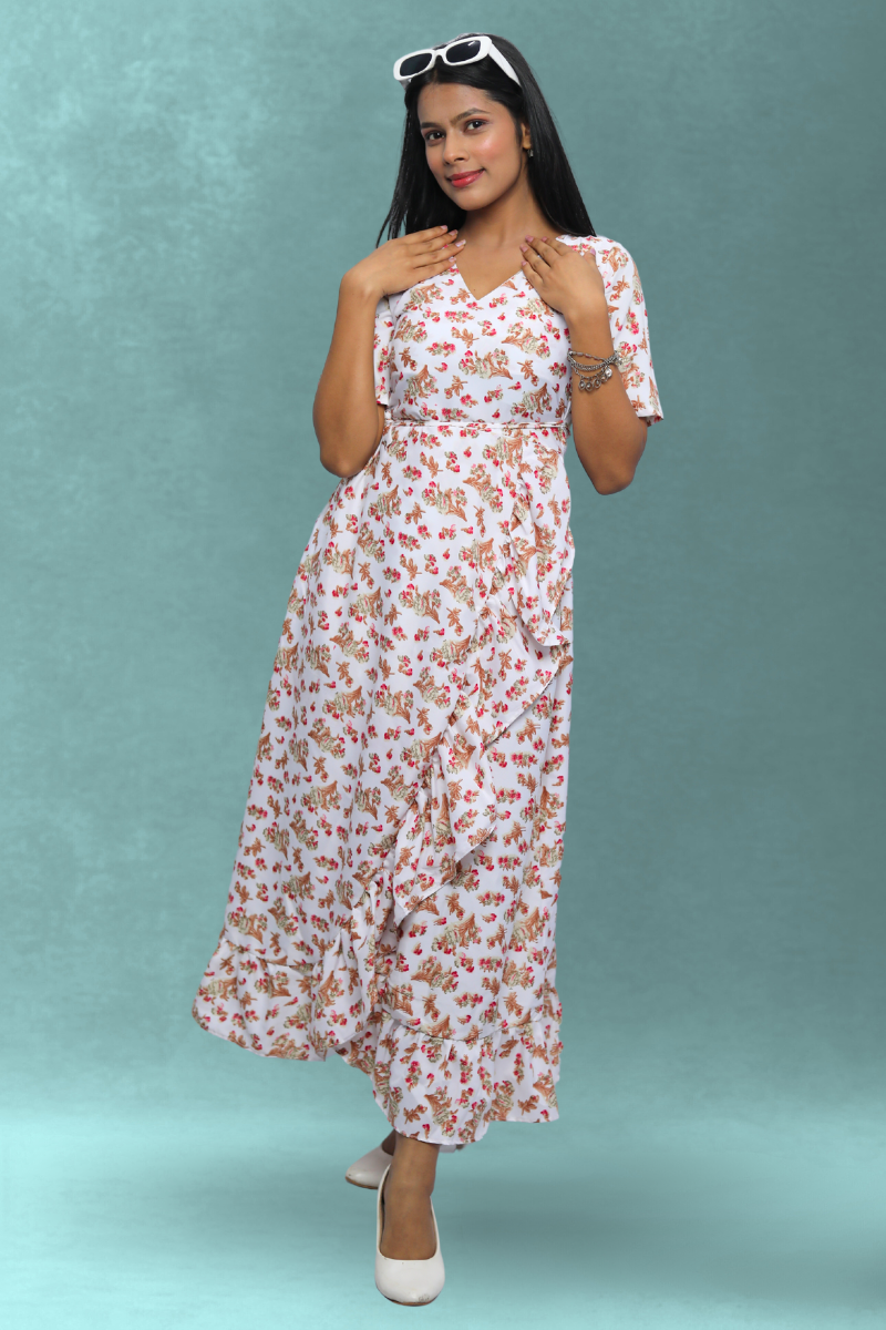 Avaraniya Printed Long Maxi Dress for Women – Light Crepe | Stylish Casual Wear N Square