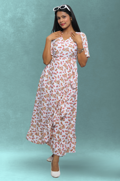 Avaraniya Printed Long Maxi Dress for Women – Light Crepe | Stylish Casual Wear N Square