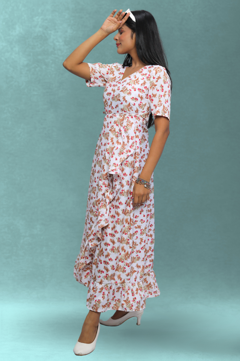Avaraniya Printed Long Maxi Dress for Women – Light Crepe | Stylish Casual Wear N Square