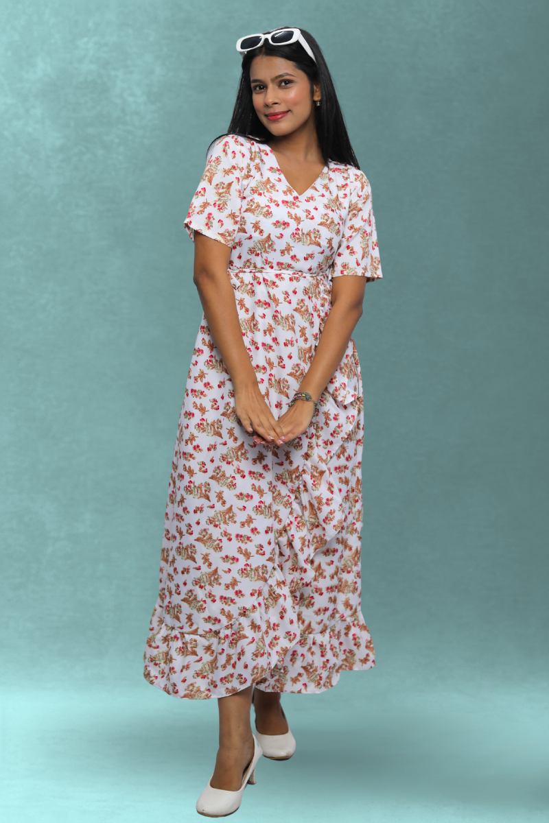 Avaraniya Printed Long Maxi Dress for Women – Light Crepe | Stylish Casual Wear N Square
