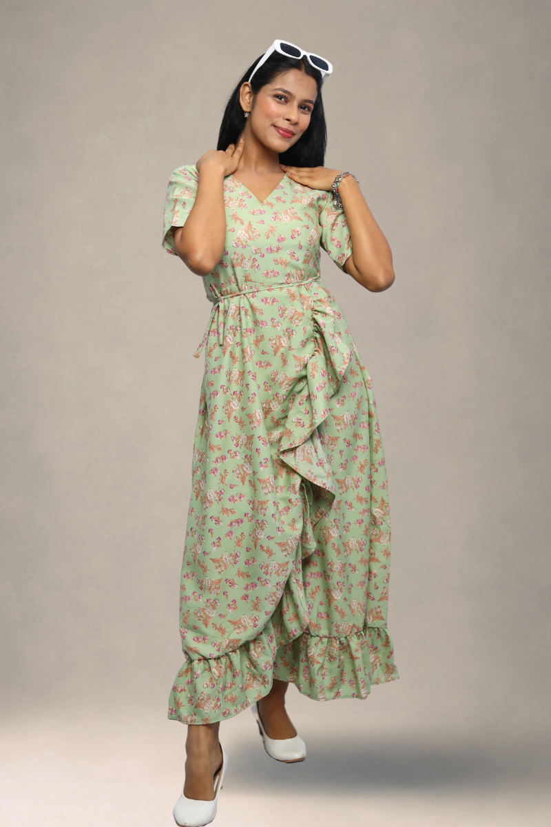 Avaraniya Printed Long Maxi Dress for Women – Light Crepe | Stylish Casual Wear N Square