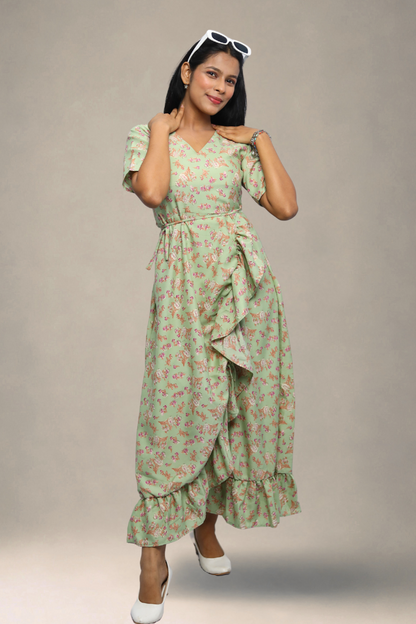 Avaraniya Printed Long Maxi Dress for Women – Light Crepe | Stylish Casual Wear N Square