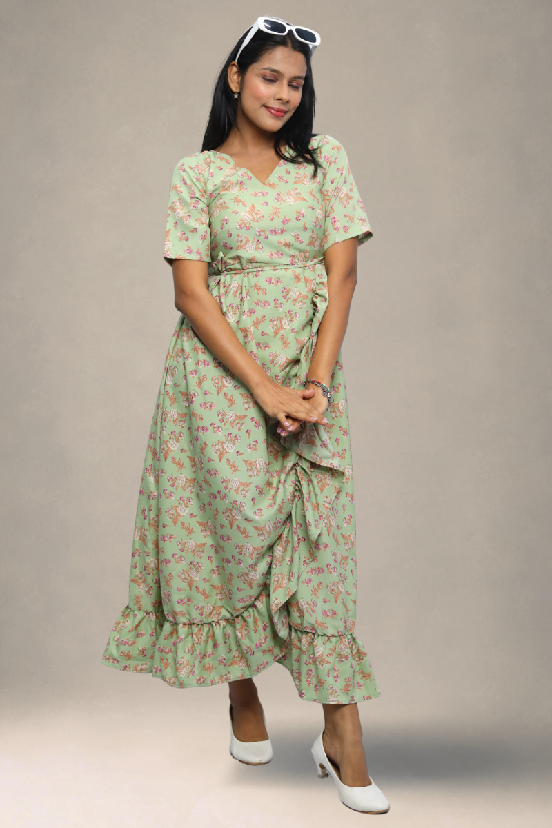 Avaraniya Printed Long Maxi Dress for Women – Light Crepe | Stylish Casual Wear N Square