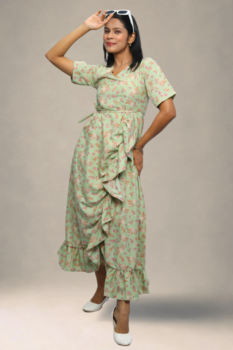 Avaraniya Printed Long Maxi Dress for Women – Light Crepe | Stylish Casual Wear N Square