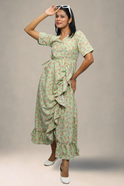 Avaraniya Printed Long Maxi Dress for Women – Light Crepe | Stylish Casual Wear N Square