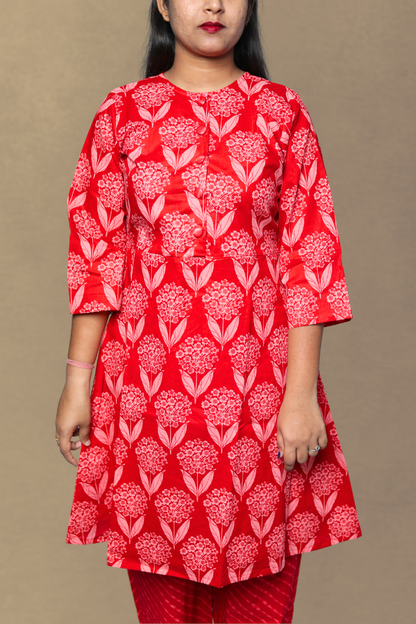 Red Cotton Co-ord Set N Square