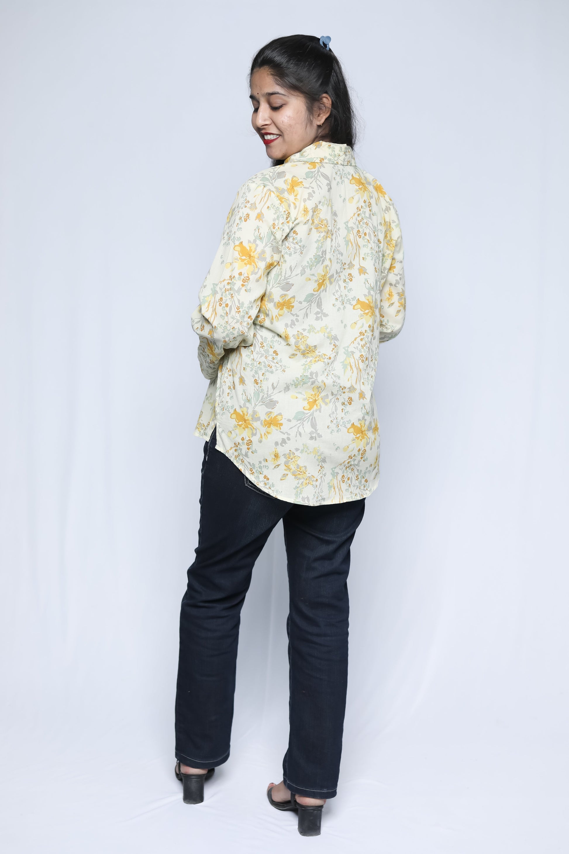 Women Off White & Yellow Floral Printed Casual Shirt N Square