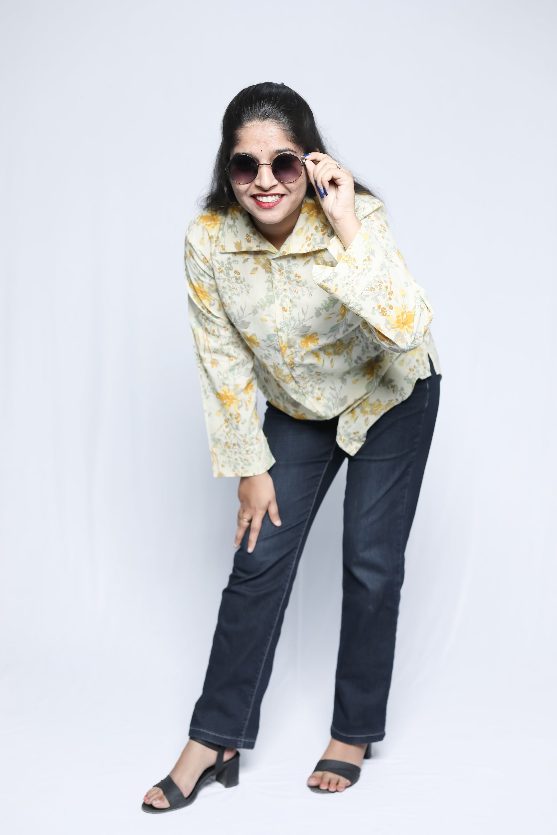 Women Off White & Yellow Floral Printed Casual Shirt N Square