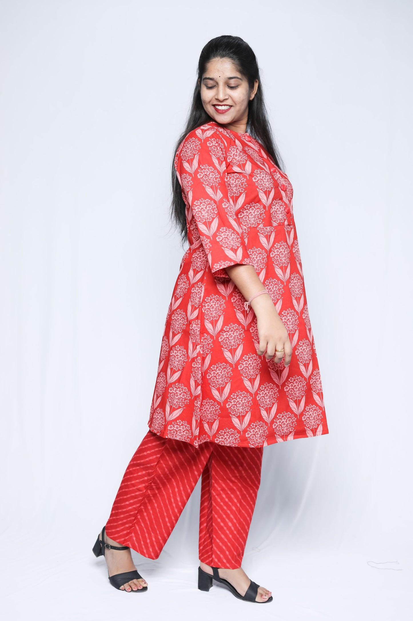 Cotton Co-ord Set Red N Square